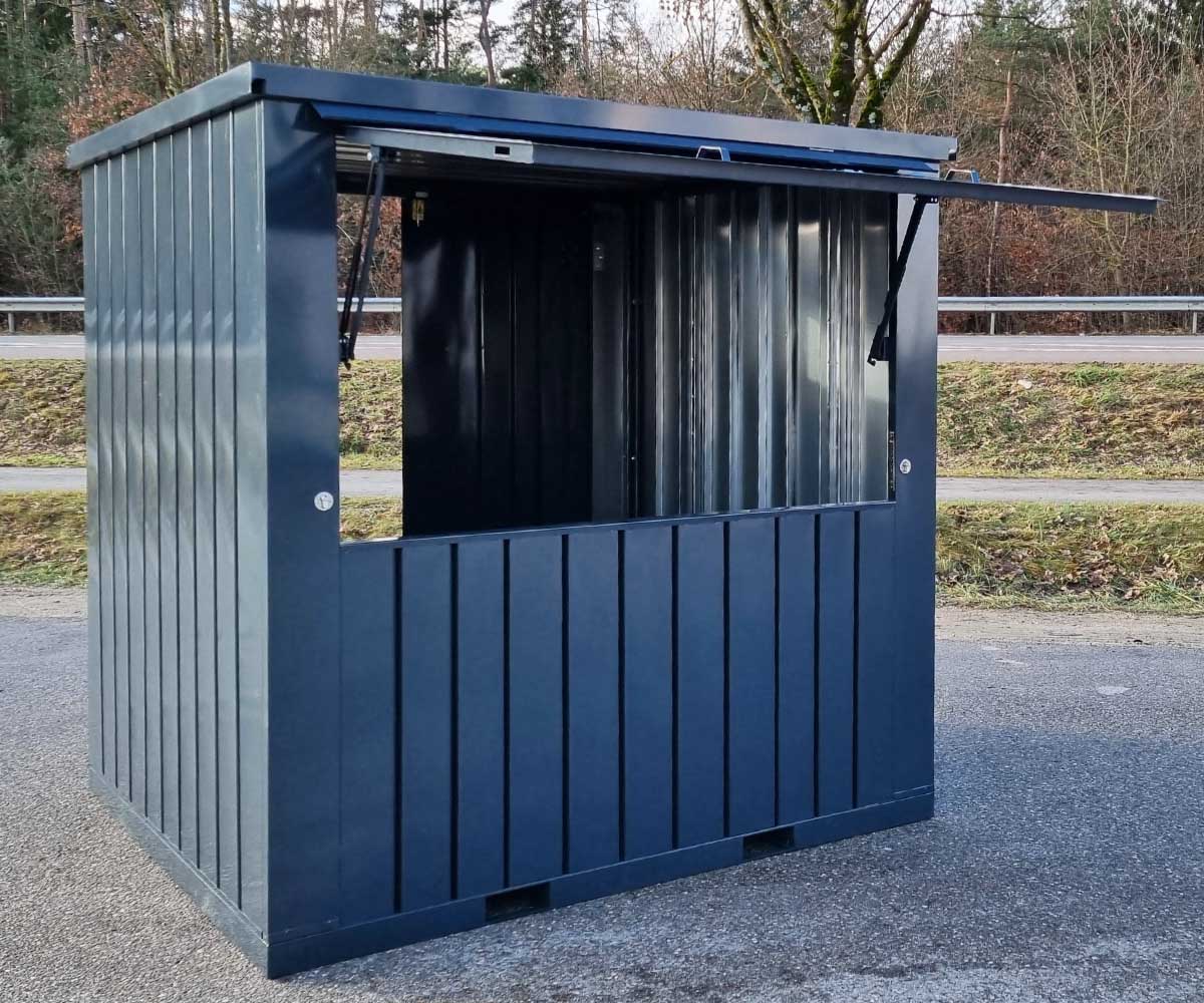 Barcontainer mit Grosser Verkaufsklappe in RAL7016 Anthrazitgrau