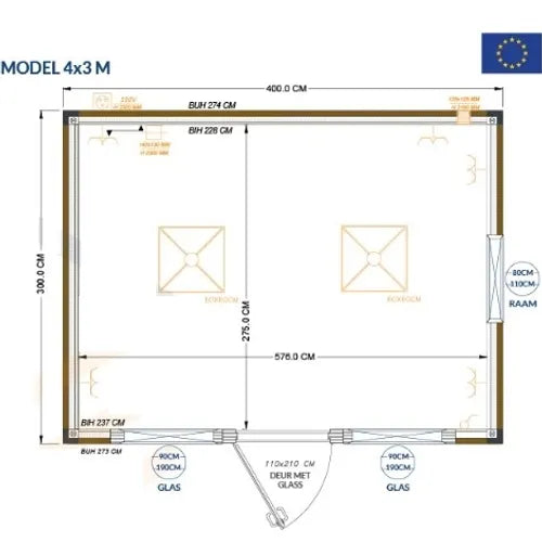 Bürocontainer 4×3 Meter Modell Berlin