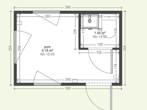 Bürocontainer mit Toilette 9m2 3,6x2,5m