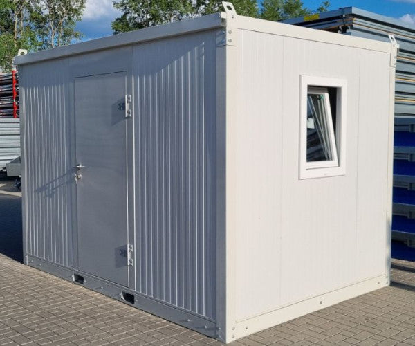 Isolierter Bürocontainer mit Kranösen und Staplerführung (montierte Anlieferung), Grau-Weiß RAL 9002, A8302