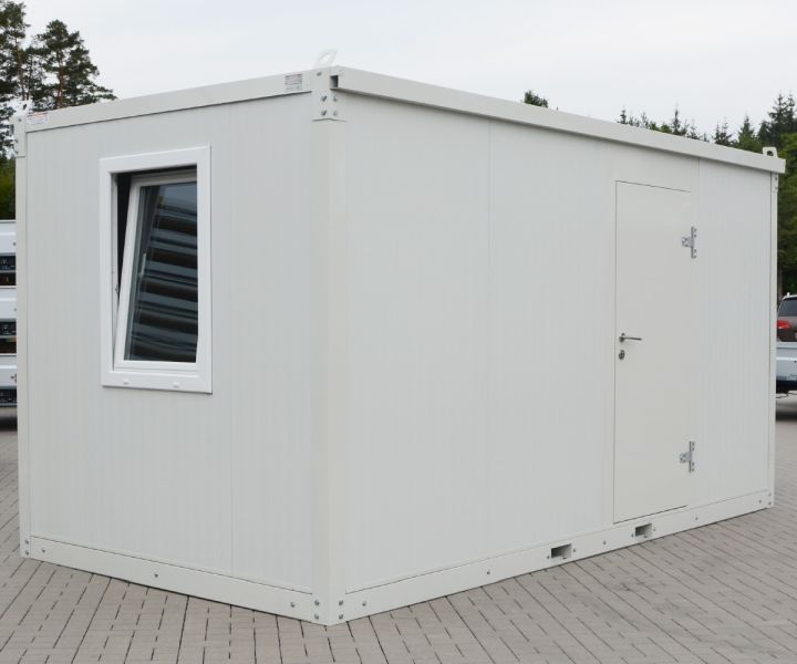 LagerContainerXXL 4m Isolierter Bürocontainer mit Kranösen und Staplerführung (montierte Anlieferung), Grau-Weiß