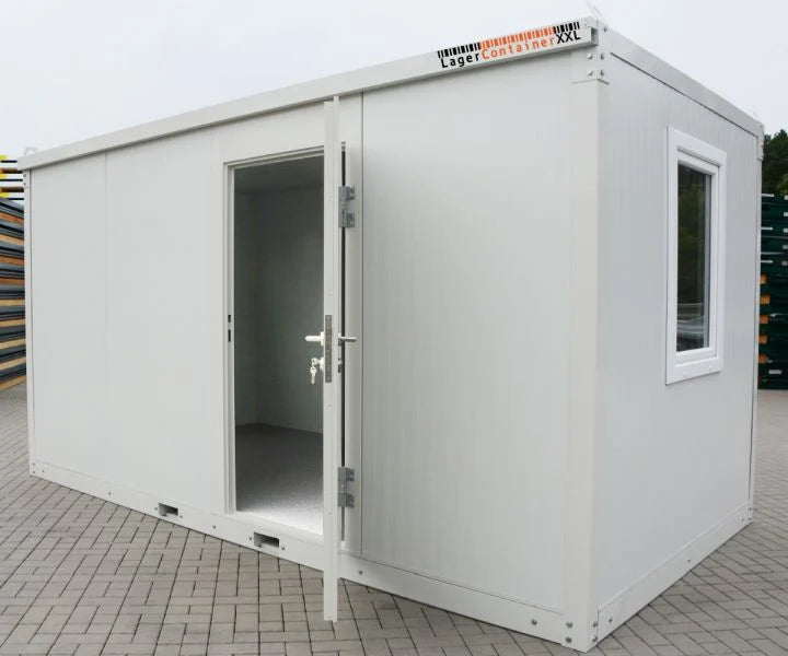 LagerContainerXXL 4m Isolierter Bürocontainer mit Kranösen und Staplerführung (montierte Anlieferung), Grau-Weiß