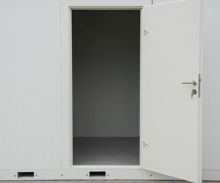LagerContainerXXL 4m Isolierter Bürocontainer mit Kranösen und Staplerführung (montierte Anlieferung), Grau-Weiß