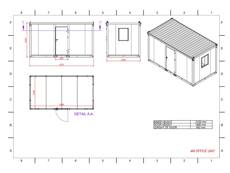 LagerContainerXXL 4m Isolierter Bürocontainer mit Kranösen und Staplerführung (montierte Anlieferung), Grau-Weiß