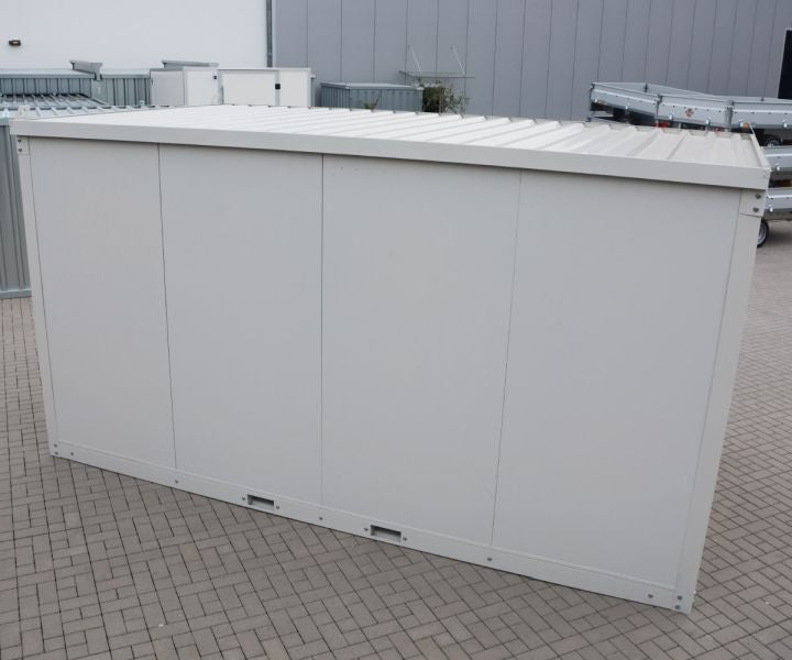 LagerContainerXXL 4m Isolierter Bürocontainer mit Kranösen und Staplerführung (montierte Anlieferung), Grau-Weiß
