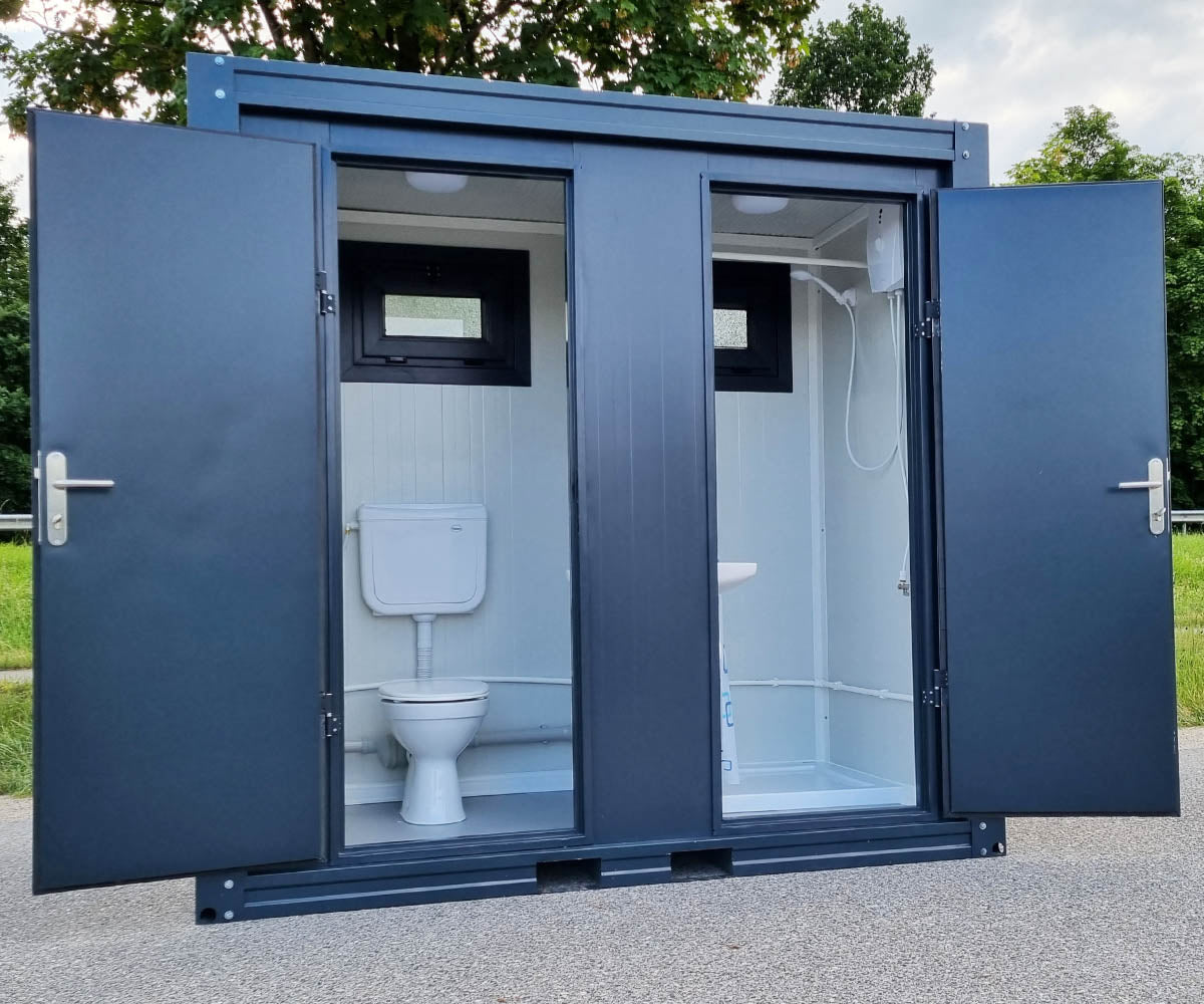 Sanitärcontainer mit Dusche WC und Pissoir –  Anthrazitgrau