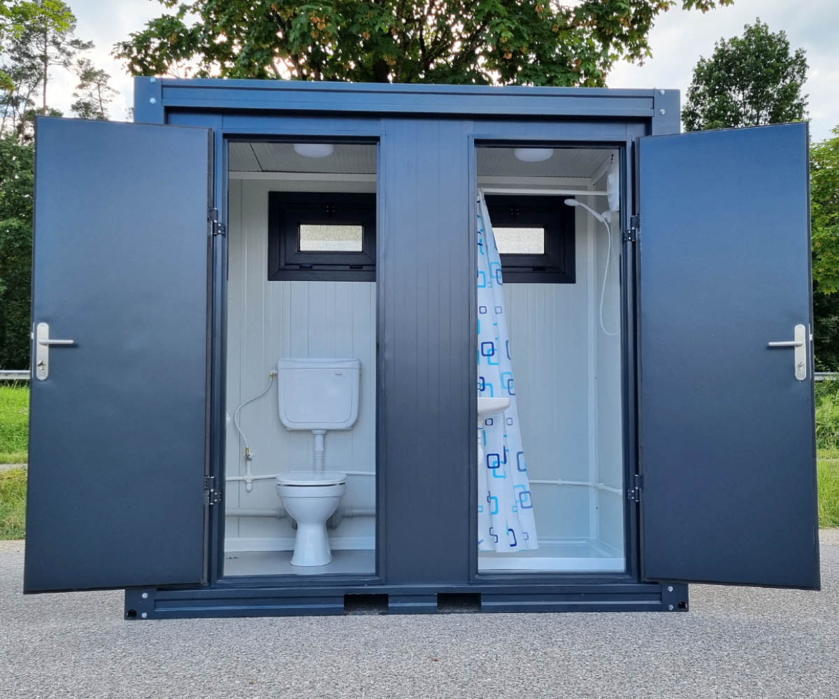 Sanitärcontainer mit Dusche WC und Pissoir –  Anthrazitgrau
